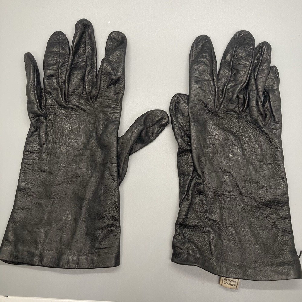Harrods Vintage Black Italian Leather Silk Lined Women's Gloves Size 8 Small